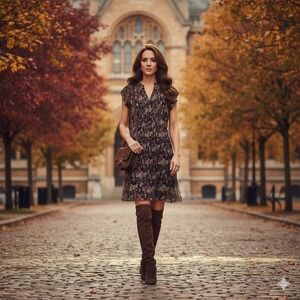 Massimo Dutti Dress 10 Silk Brown Floral Whimsigoth Cottagecore‎ Fairygrunge